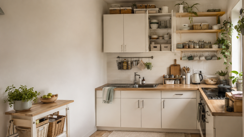 Small kitchen with practical storage in a compact home