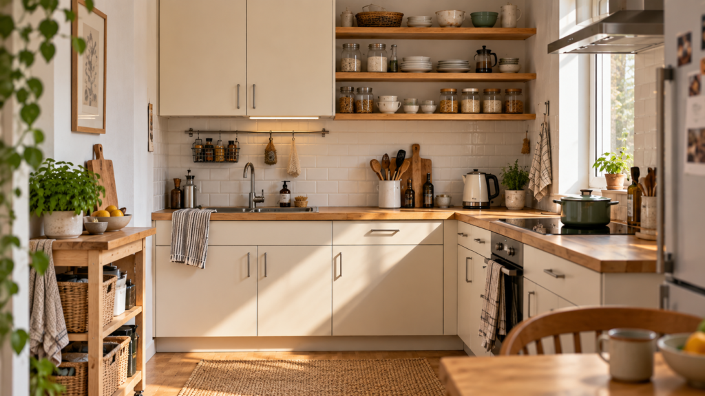 Small kitchen with practical storage in a compact home